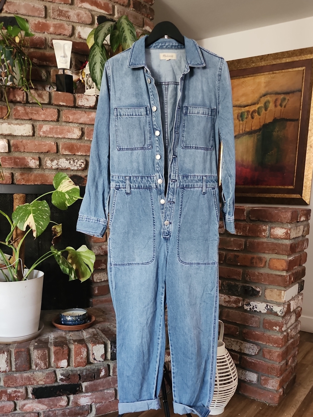 Madewell Denim Utility Jumpsuit Boiler Suit One Piece Light Wash Long Sleeve - Picture 2 of 10